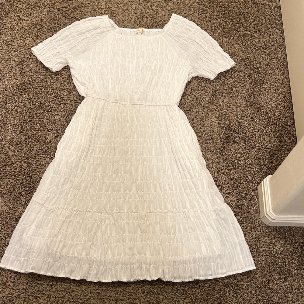 Roolee White Textured Midi Dress.